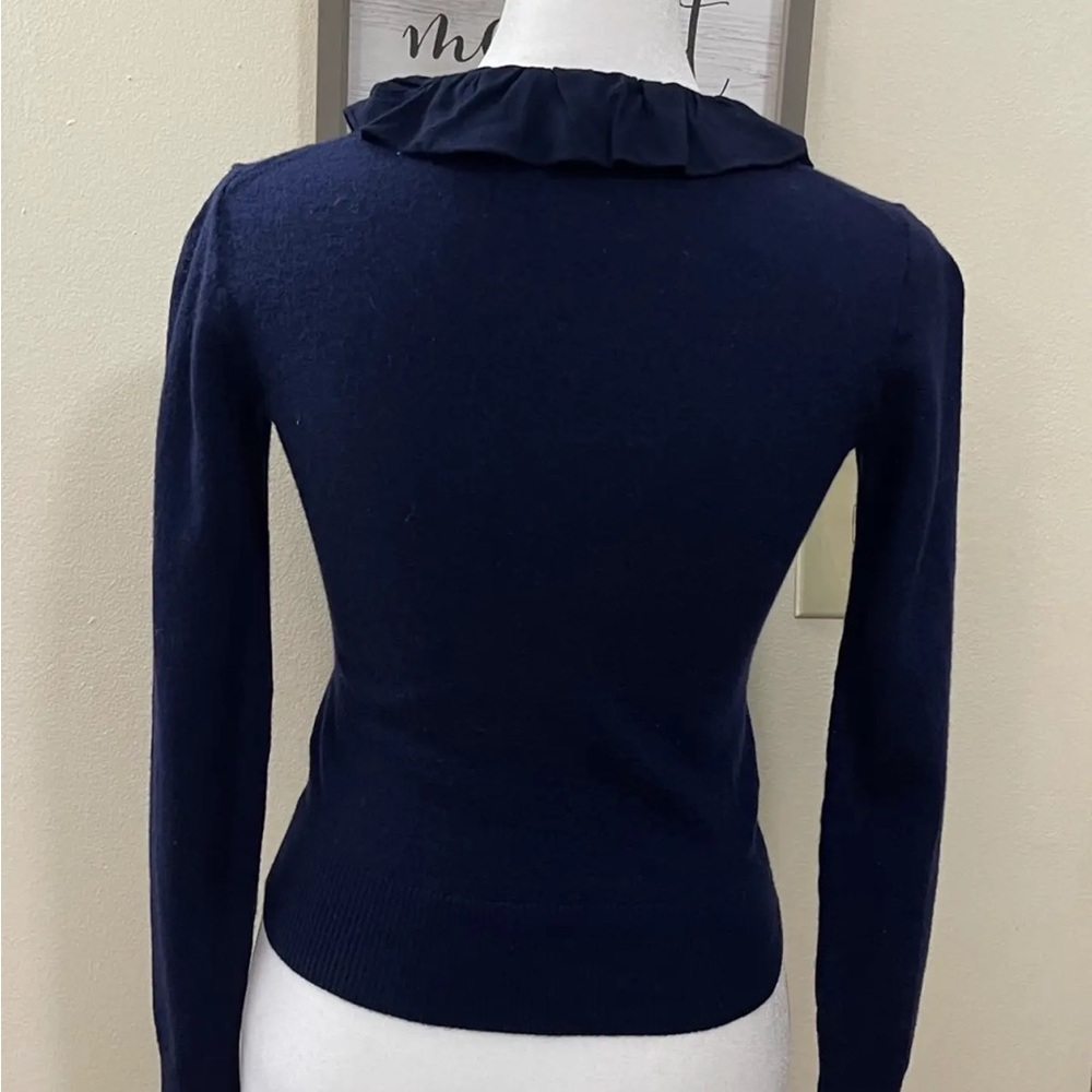 Navy Ruffle Trim Cardigan Sweater - Picture 3 of 3